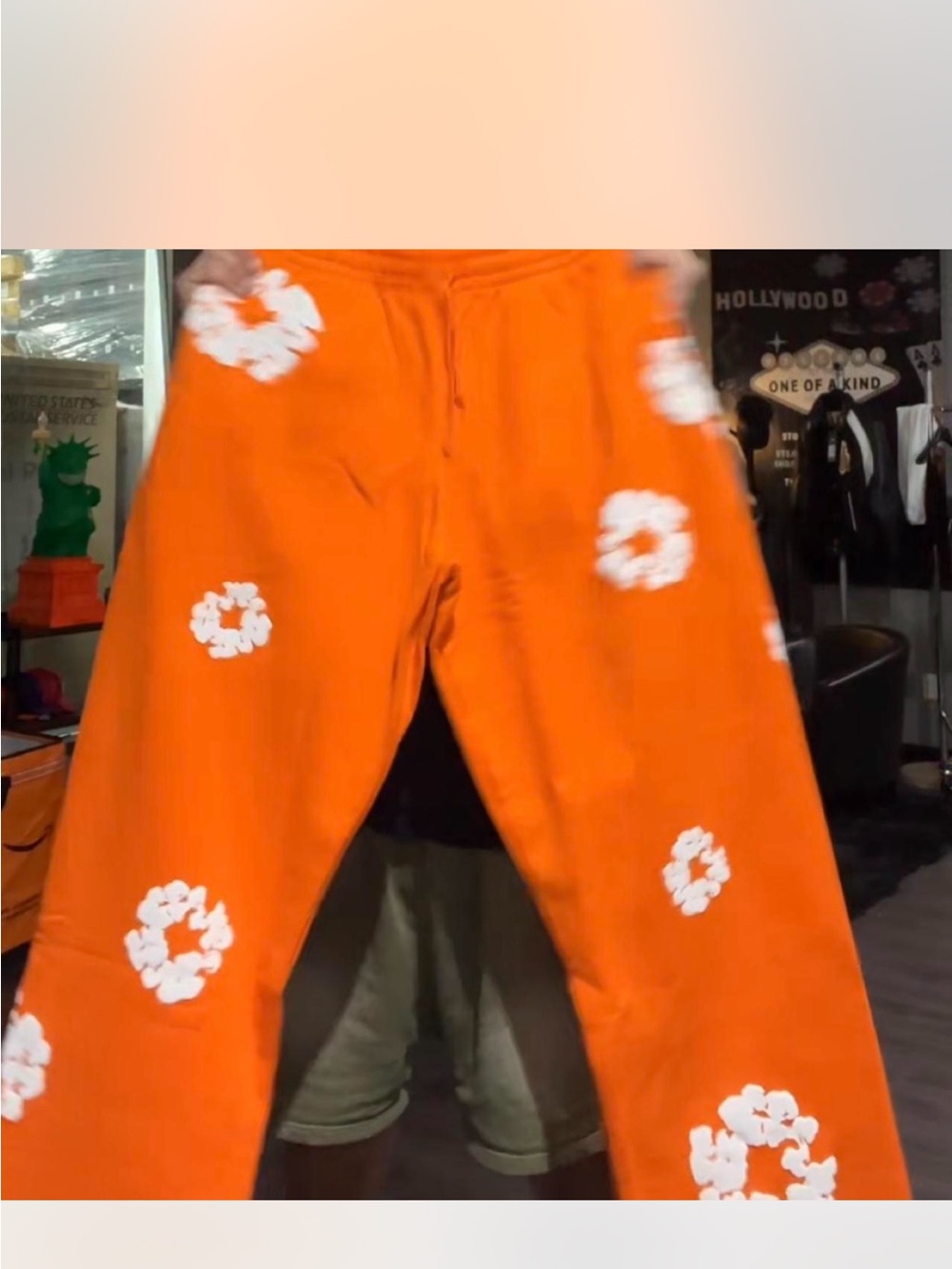 Denim Tears. Orange Floral Print Sweatpants